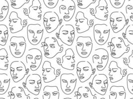 Seamless pattern with female portraits. One line drawing. vector