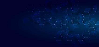 Blue glowing hexagons shape pattern on dark background. Abstract technology or medical concept. vector