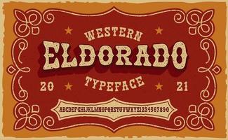 A vintage serif font in western style. This font looks better for short phrases, headlines and can be used for many creative products, such as shirt prints, alcohol labels, and many other uses vector