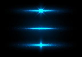 Set of blue lights sparkling with particles. Glitter dust on dark background. vector