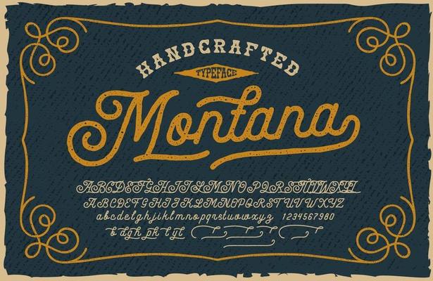 A vintage Script Font. This font looks better for large headlines and short words. Perfect for many creative products such as emblems, headlines, packaging, alcohol labels, and many other uses.