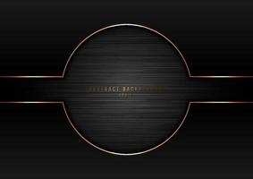 Abstract black circle with gold border frame on dark metallic background and texture. vector