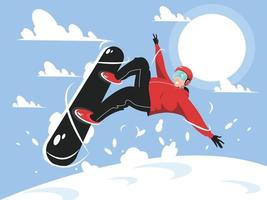 snowboarder saltando con ilustración de personaje de estilo vector