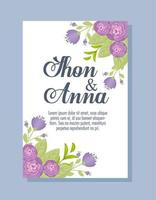 Tarjeta de felicitación floral con flores para invitación de boda. vector