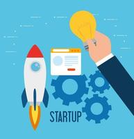 Startup business concept banner with rocket launching vector