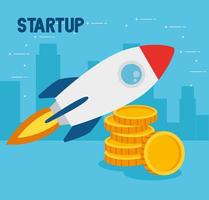 Startup business concept banner with rocket launching vector