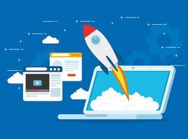 Startup business concept banner with rocket launching vector