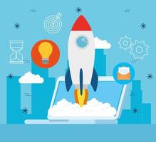 Startup business concept banner with rocket launching vector