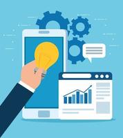 Startup business concept banner with smartphone and icons vector