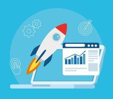 Startup business concept banner with rocket launching vector