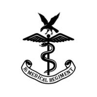 emblema del 16 regimiento médico en blanco y negro vector