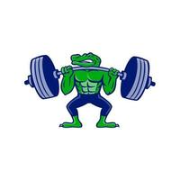 alligator lifting weights barbell mascot vector