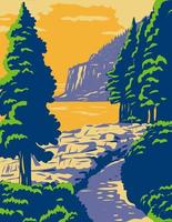 Ocean Path with the Otter Cliff in Acadia National Park on Mount Desert Island Maine United States WPA Poster Art