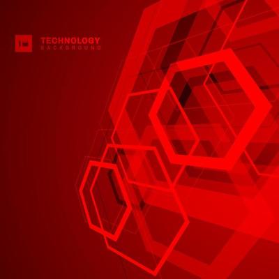 Abstract geometric overlapping hexagon shape red background. Technology digital futuristic concept with space for your text.