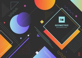 Abstract trendy colorful geometric shapes pattern composition on black background. vector