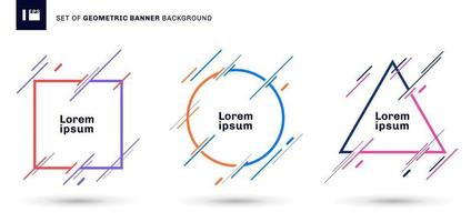 conjunto de colorido marco geométrico triángulo, círculo, cuadrado con elementos de líneas diagonales sobre fondo blanco. vector