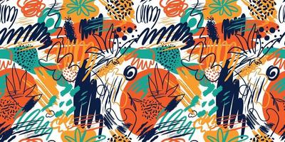 Abstract seamless patterns with hand drawn textures in memphis style, trend print on white. Retro fashion background. vector