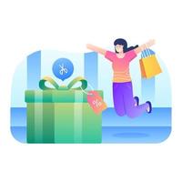 The woman happy because discount item has arrived vector