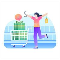 Women loves to shop with discount coupons vector