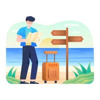 Man checking map on the beach vector