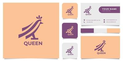 Simple and Minimalist Bird Wears Crown Logo with Business Card Template vector