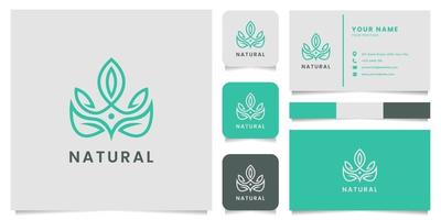 Green Line Leaf Crown Pictogram Logo with Business Card vector