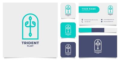 Simple and Minimalist Trident Plant Emblem Logo with Business Card Template vector