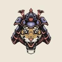 Tiger using samurai helmet vector