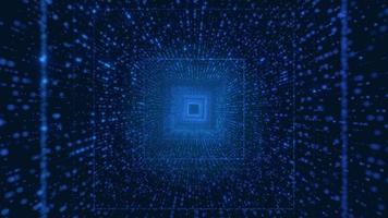 infinita luce digitale blu con ciclo continuo di tunnel quadrati
