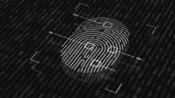 Rotate Biometric scanner analyzes in finger print anonymous human video