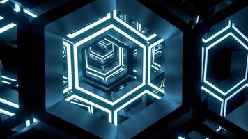 Luces de neón de túnel hexagonal futurista y animación de bucle de movimiento
