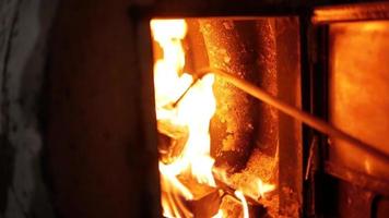 Firewood in A Cast Iron Stove video