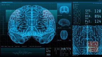 Hjärna 3d och vitala tecken med neurologisk display för statistisk data video