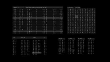 datos aleatorios con dígitos blancos en movimiento y letras en pantalla video
