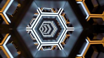 Luces de neón de túnel hexagonal futurista y animación de bucle de movimiento video