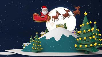 santa claus en el cielo con la noche de luna. video