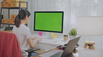 Woman Working With Green Screen video