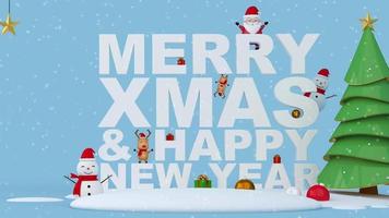 Merry xmas and Happy new year text with christmas tree. video