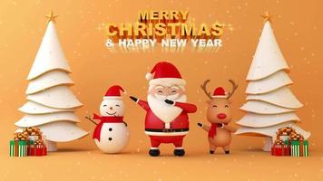 Merry Christmas and Happy new year, Santa claus, snowman and Reindeer. video