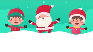 Cartoon santa and children outside in the snow video