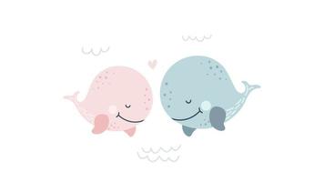 illustrazione di animazione con balene e cuori sull'amore. video