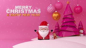 Merry Christmas and Happy new year on pink blackground with snow. video