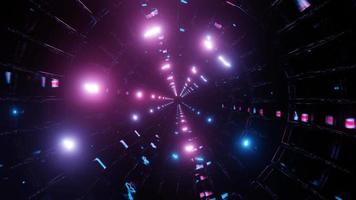 Glowing neon reflections tunnel 3d illustration fly vj loop video