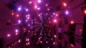 Tunnel with glowing bright colorful neon lights 3d illustration vj loop video