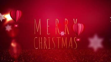 Merry Christmas flickering golden text flying snowflakes balloons video
