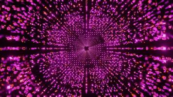 illustration 3d de boucle vj avec des particules de cubes de néon lumineux