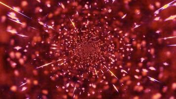 wormhole galassia rossa con particelle arancioni verso la telecamera video