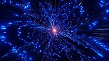 Glowing blue neon light rays sparkling particles wormhole video