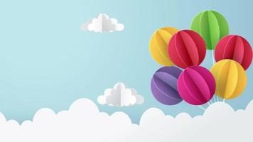 diseño de artesanía de papel globos en el cielo azul video