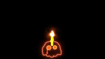 crânio fantasma com vela e texto de halloween video